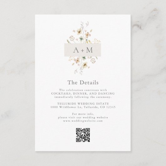 繊細な野結婚花の詳細 エンクロージャーカード (正面)