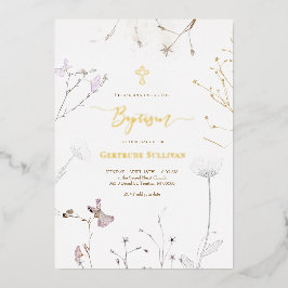 繊細な野花バプテスマ 箔招待状