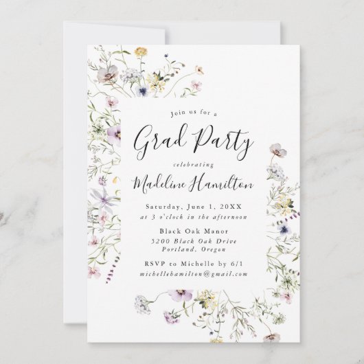 繊細な野草卒業パーティー 招待状 (正面)