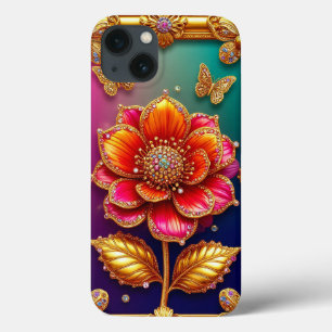 繊細な金の花の芸術 iPhone 13ケース