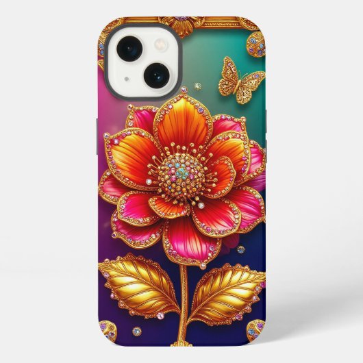 繊細な金の花の芸術 iPhoneケース (裏面)