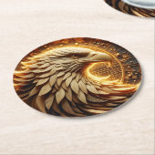 繊細な金の装飾が施された鷹 ラウンドペーパーコースター (アングル)