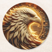 繊細な金の装飾が施された鷹 ラウンドペーパーコースター (正面)