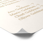 繊細な金ゴールドとクリームのアルファベットの座席表 ポスター (角)