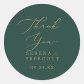 繊細な金ゴールドと緑ありがとう好意ステッカー ラウンドシール (正面)