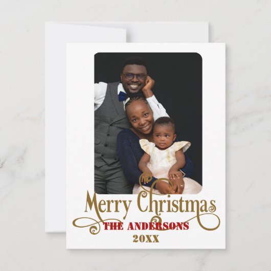 繊細な金ゴールドと赤い写真のクリスマスカード シーズンカード (正面)