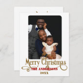 繊細な金ゴールドと赤い写真のクリスマスカード シーズンカード (正面/裏面)