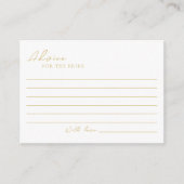 繊細な金ゴールドエレガントブライダルシャワー アドバイスカード (正面)