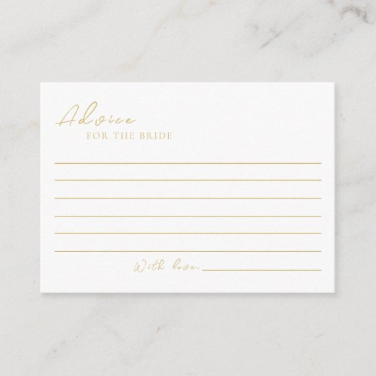 繊細な金ゴールドエレガントブライダルシャワー アドバイスカード (正面)
