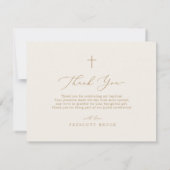 繊細な金ゴールドクリームフォトクロスモダンバプテスマ サンキューカード (裏面)