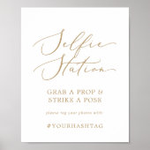 繊細な金ゴールドセルフィー結婚ステーションのハッシュタグ記号 ポスター (正面)