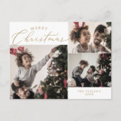 繊細な金ゴールドメリークリスマス3フォトニュースレター シーズンポストカード (正面)