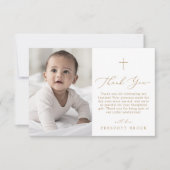 繊細な金ゴールド写真ミニマルシンプルクロスバプテスマ サンキューカード (正面)