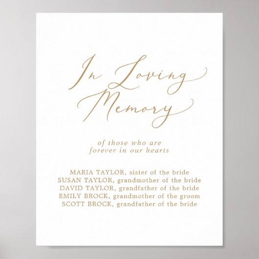 繊細な金ゴールド愛結婚心のメモリアルのサイン ポスター (正面)