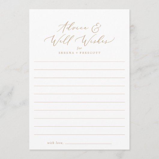 繊細な金ゴールド書が願い事と願いを並べた アドバイスカード (正面)