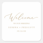 繊細な金ゴールド書結婚の歓迎 スクエアシール (正面)