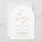 繊細な金ゴールド書道のアーチ結婚全体 招待状 (正面)