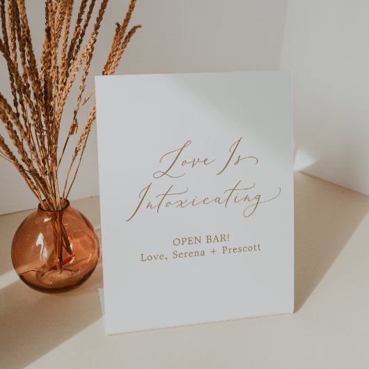 繊細な金ゴールド書道の愛は酔っている 台座サイン