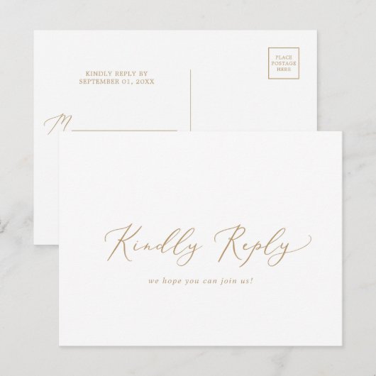 繊細な金ゴールド書道の歌RSVPはがき インビテーションポストカード (正面/裏面)