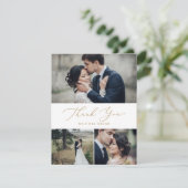繊細な金ゴールド書道3写真コラージュ サンキューカード (スタンド正面)