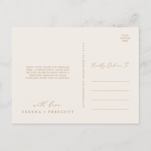 繊細な金ゴールド書 |クリーム感謝していはがき ポストカード (裏面)