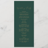 繊細な金ゴールド書 |緑の結婚式 プログラム (裏面)