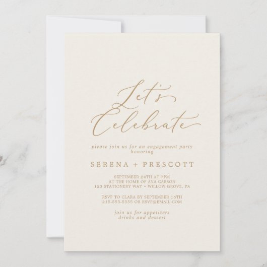 繊細な金ゴールド書 | Cream 祝 Let's 招待状 (正面)