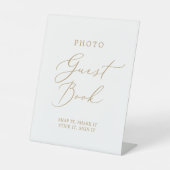 繊細な金ゴールド結婚書道のフォトゲストブック 台座サイン (正面)