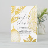 繊細な金ゴールド葉ブライダルシャワー 箔招待状 (立ち正面)