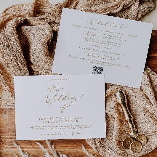 繊細な金ゴールド週末のイベント水平結婚の 招待状