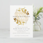 繊細な金ゴールド黄色い葉リース赤ちゃんシャワーカード サンキューカード (スタンド正面)