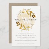 繊細な金ゴールド黄色い葉リース赤ちゃんシャワーカード サンキューカード (正面/裏面)