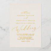 繊細な金箔書道 |アイボリー結婚ズ 箔招待状 (正面)