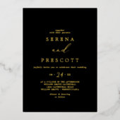 繊細な金箔 |黒カジュアル結婚の 箔招待状 (正面)