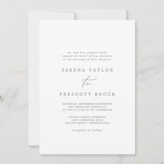 繊細な銀伝統的書結婚の 招待状 (正面)