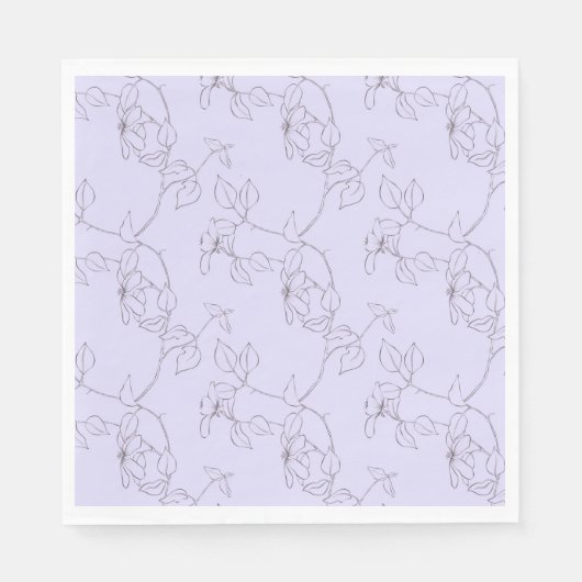 繊細な開花の葉の茎の線アート薄紫紫 スタンダードランチョンナプキン (正面)