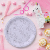 繊細な開花の葉の茎の線アート薄紫紫 ペーパープレート (パーティー)