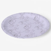 繊細な開花の葉の茎の線アート薄紫紫 ペーパープレート (アングル)