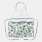 繊細な開花グリーンとグレーのキッチンエプロン エプロン (正面)