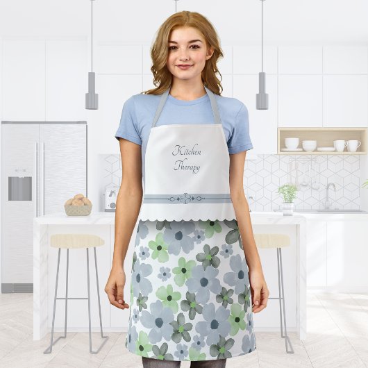 繊細な開花グリーンとグレーのキッチンエプロン エプロン