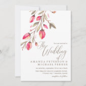 繊細な開花タイポグラフィ結婚素朴の垂直 招待状 (正面)