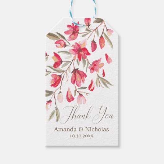 繊細な開花ピンクの結婚水色感謝していのあなた ギフトタグ (正面)
