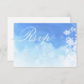 繊細な青い水色の葉RSVPカード セーブザデート (正面/裏面)