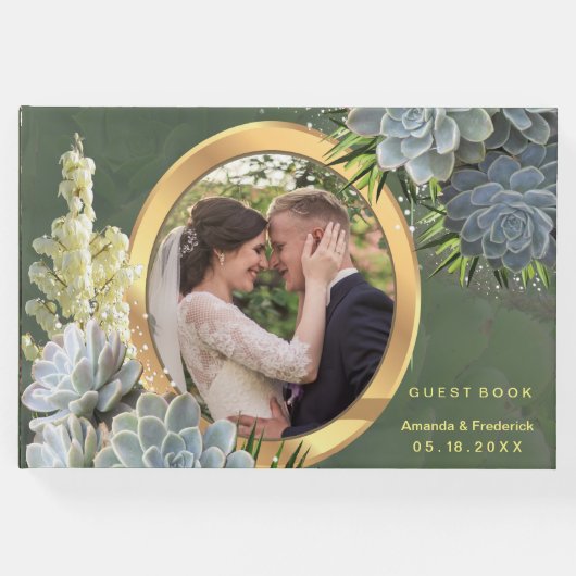 繊細な青い色合いの南アフリカの多肉植物のウェディング ゲストブック (正面)