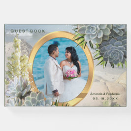 繊細な青い色合いの南アフリカの多肉植物のウェディング ゲストブック
