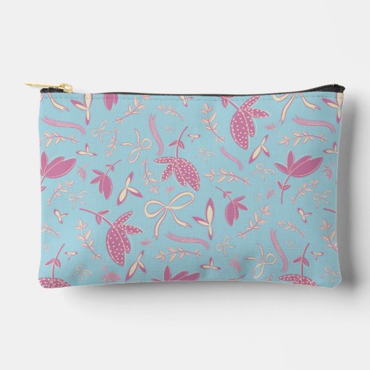 繊細な青い花と弓 アクセサリーポーチ (正面)