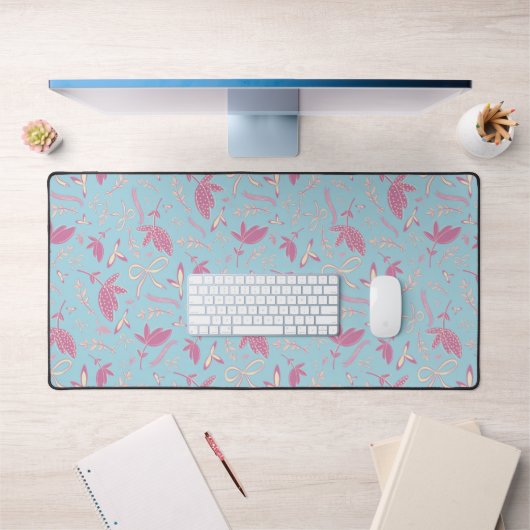 繊細な青い花と弓 デスクマット (オフィス1)