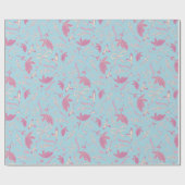 繊細な青い花と弓 ラッピングペーパー (フラット)