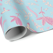 繊細な青い花と弓 ラッピングペーパー (ロールコーナー)