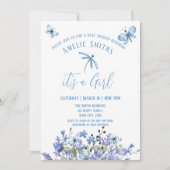 繊細な青い花と蝶の招待状 招待状 (正面)
